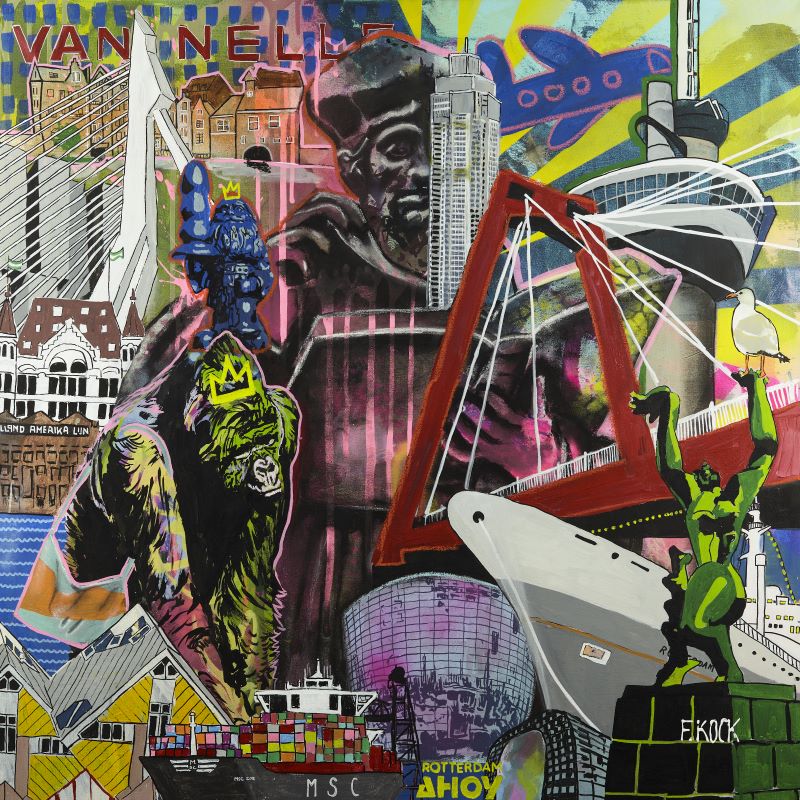 Rotterdamse collage in pop-art, street art en graffiti stijl