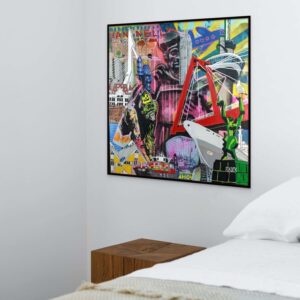 Rotterdamse collage in pop-art, street art en graffiti stijl canvas in slaapkamer