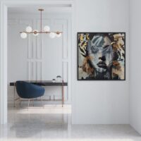 'Bye Bye Baggage' uit de serie 'Chapter 1' op Canvas portret met bladgoud in pop-art, street art en graffiti stijl