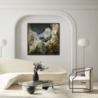 'Let and Go' uit de serie 'Chapter 1' op Museum Etching portret met bladgoud in pop-art, street art en graffiti stijl