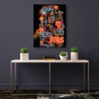 Janis Joplin op acrylglas Janis Joplin in neon pop-art, street art en graffiti stijl acrylglas