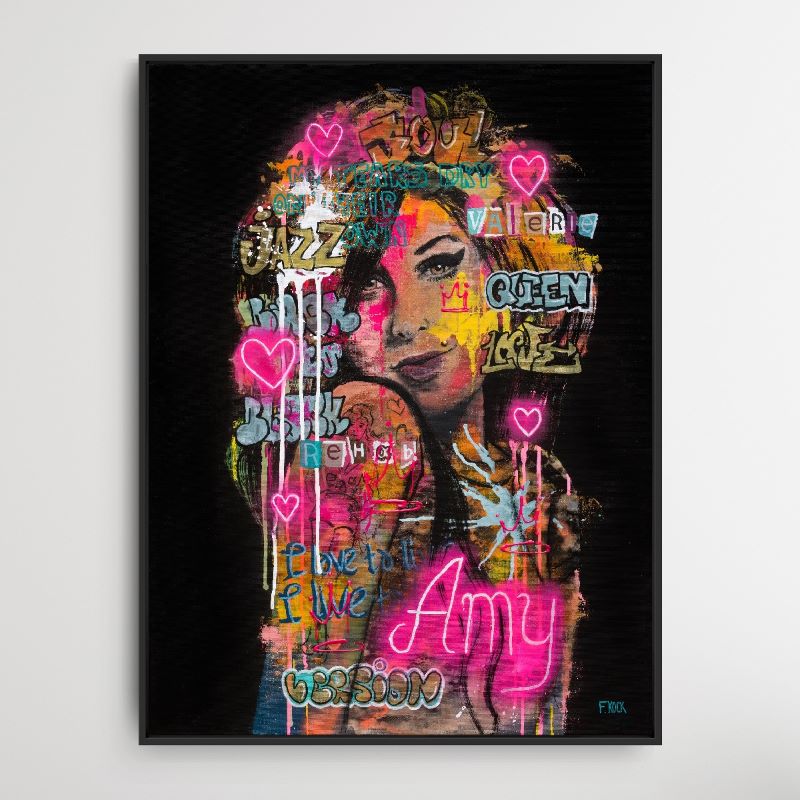 Amy Winehouse in neon pop-art, street art en graffiti stijl Canvas