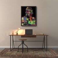 Kurt Cobain op acrylglas Kurt Cobain in neon pop-art, street art en graffiti stijl, op canvas. Club 27.