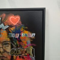 close up Janis Joplin Close up van Janis Joplin in neon pop-art, street art en graffiti stijl, op handbewerkt canvas. Club 27.