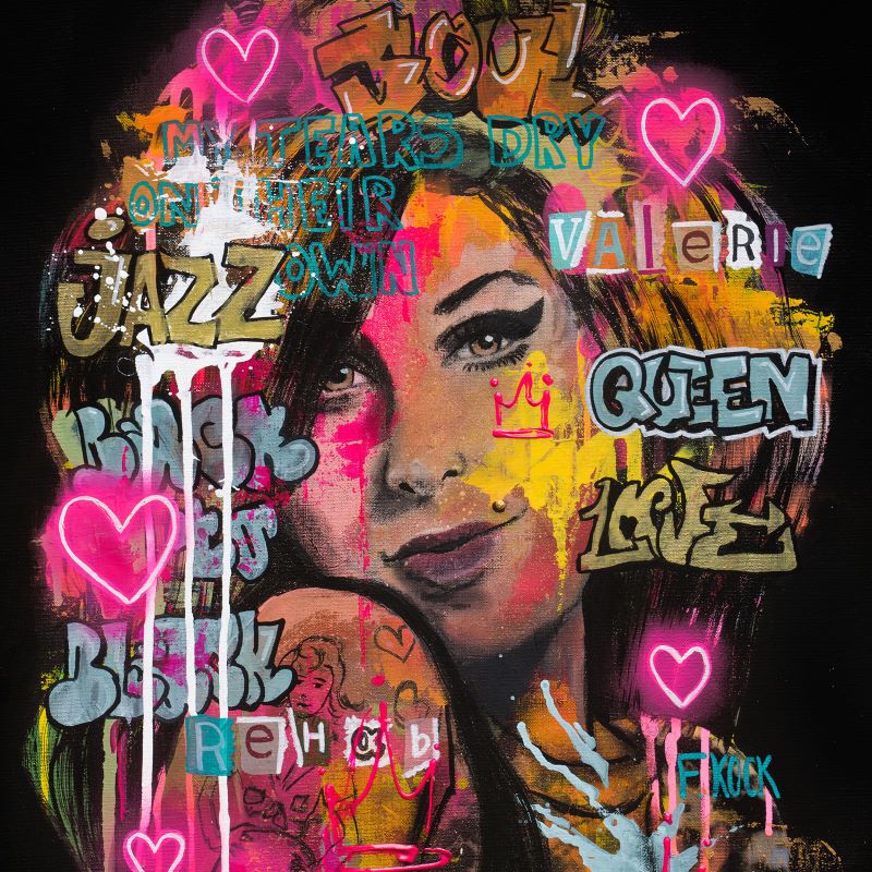 Amy Winehouse in popart en streetart style