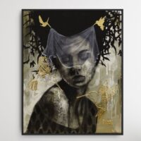 'Bad Mojo Be Gone' uit de serie 'Chapter 1' op Canvas portret met bladgoud in pop-art, street art en graffiti stijl