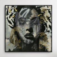 'Bye Bye Baggage' uit de serie 'Chapter 1' op Canvas portret met bladgoud in pop-art, street art en graffiti stijl
