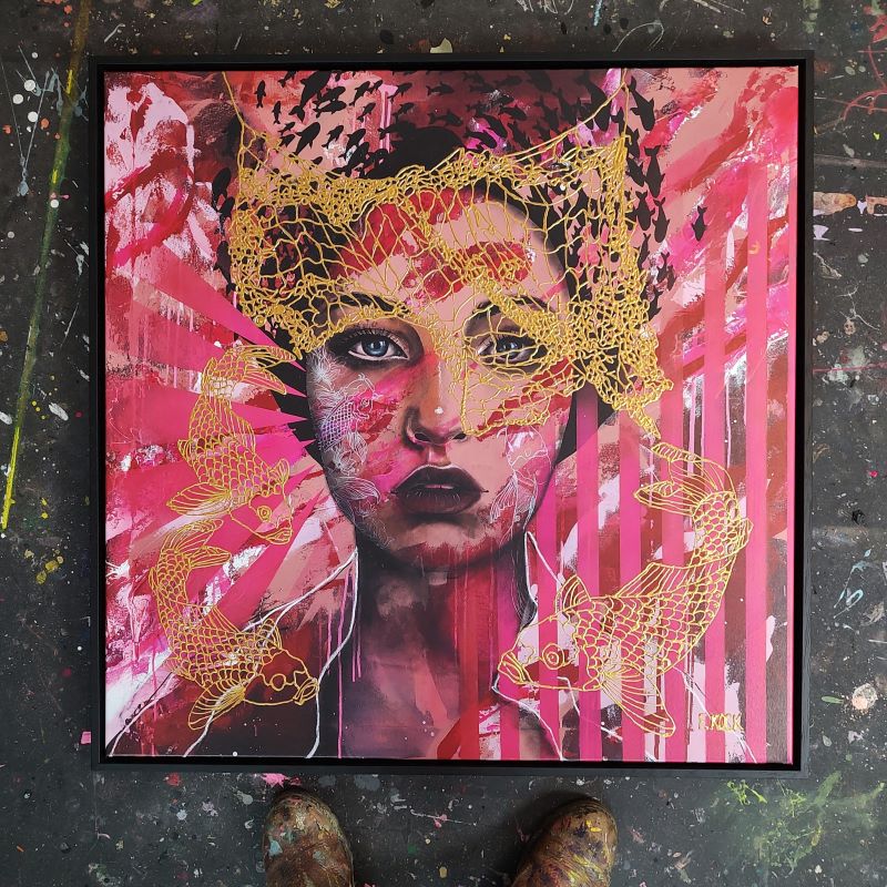 portret met bladgoud in pop-art, street art en graffiti stijl
